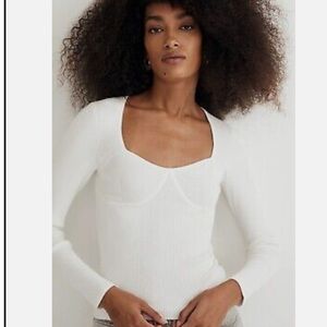 Madewell Size XL White Wide Rib Sweater Top‎